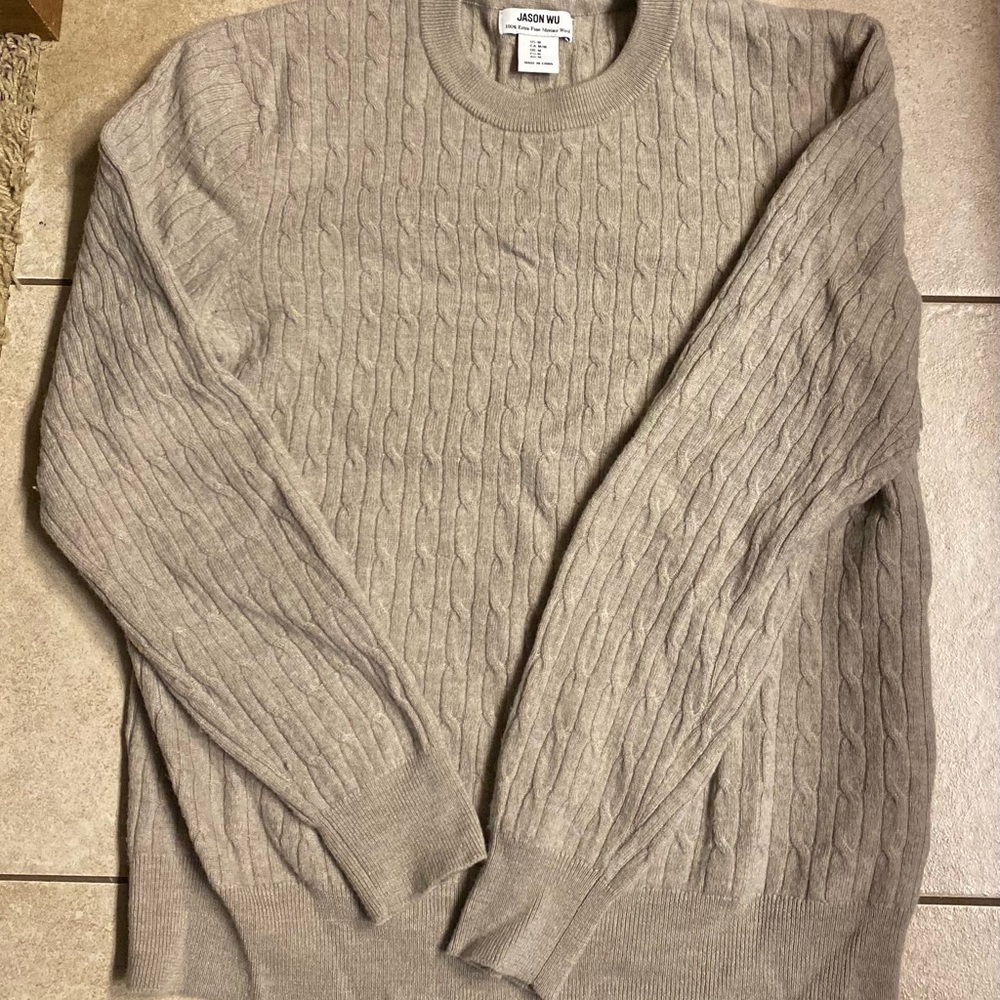 Jason Wu Cable Knit Crewneck Sweater - Light Taupe